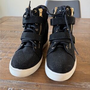 SOLD INC International Concepts Black Wedge Sneakers with Gold Details Y2K Glam